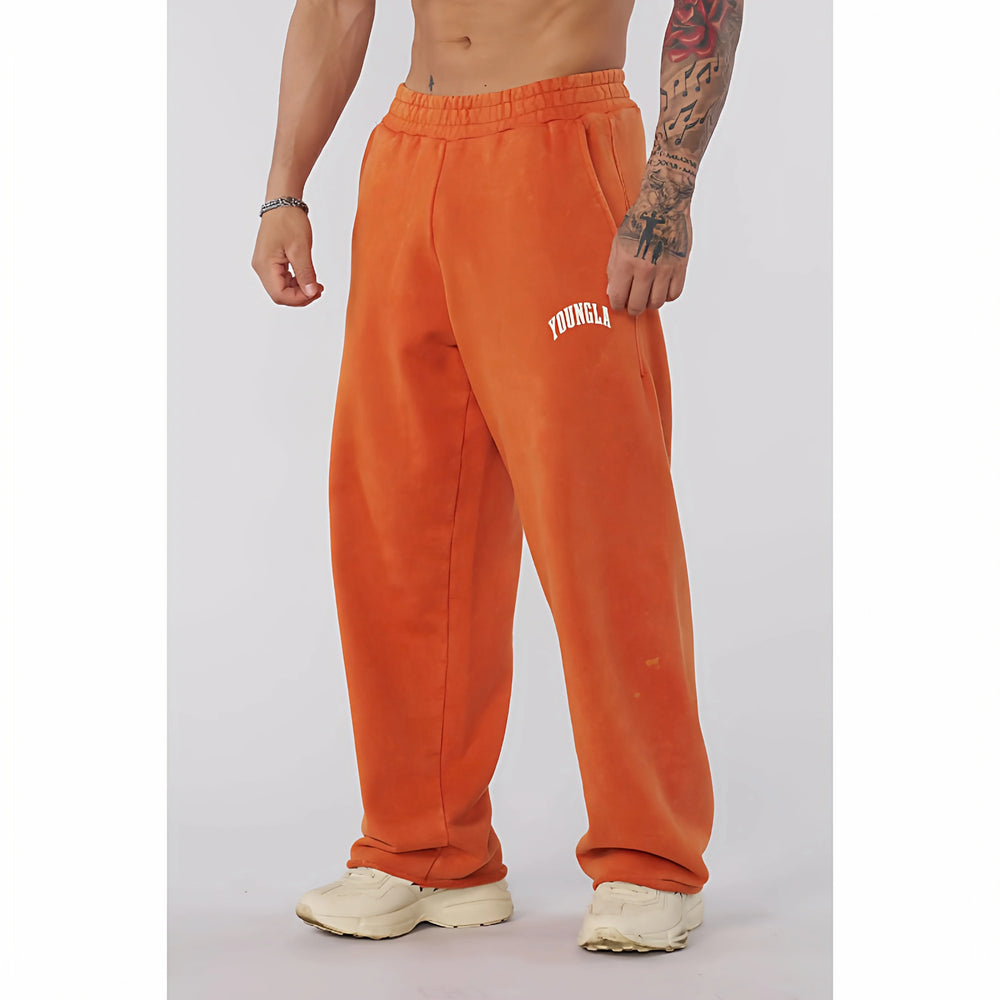 YONGLA men's sports pants loose straight leg pants American wide leg fitness pants pure cotton sports casual pants