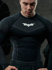 YOUNGLA Batman Superhero Compression Long-Sleeve Gym Shirt LightGray