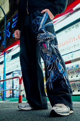 YOUNGLA Men's Cyber Dragon Graphic Wide Leg Sweatpants