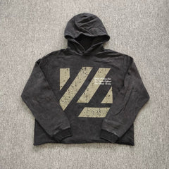 YOUNGLA- Washed Black Graphic Pullover Hoodie