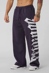 YOUNGLA Men's Oversized Gothic Letter Patchwork Wide Leg Sweatpants