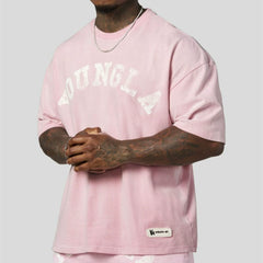 YoungLA Heavyweight Acid Wash Oversized Tee – Dusty Pink Distressed Print