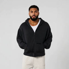 YOUNGLA- Black Zip-Up Hoodie Sweatshirt