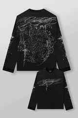 YOUNGLA Men's Gothic Calligraphy Script Long Sleeve Tee