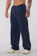 YOUNGLA Men's Arched Collegiate Logo & Blank Acid Wash Wide Leg Sweatpants