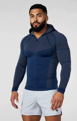 YOUNGLA- Slate Blue Fitted Zip-Up Performance Jacket