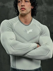 YOUNGLA Batman Superhero Compression Long-Sleeve Gym Shirt LightGray