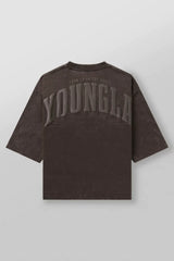 YoungLA Heavyweight Acid Wash Oversized Tee – Charcoal Embossed Statement Back