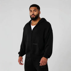 YOUNGLA- Black Zip-Up Hoodie Sweatshirt