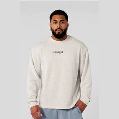 YOUNGLA- Light Oatmeal Grey Oversized Long-Sleeve Sweatshirt