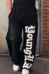 YOUNGLA Men's Gothic Letter Patchwork Straight Leg Sweatpants