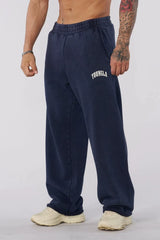 YOUNGLA Men's Arched Collegiate Logo Acid Wash Wide Leg Sweatpants