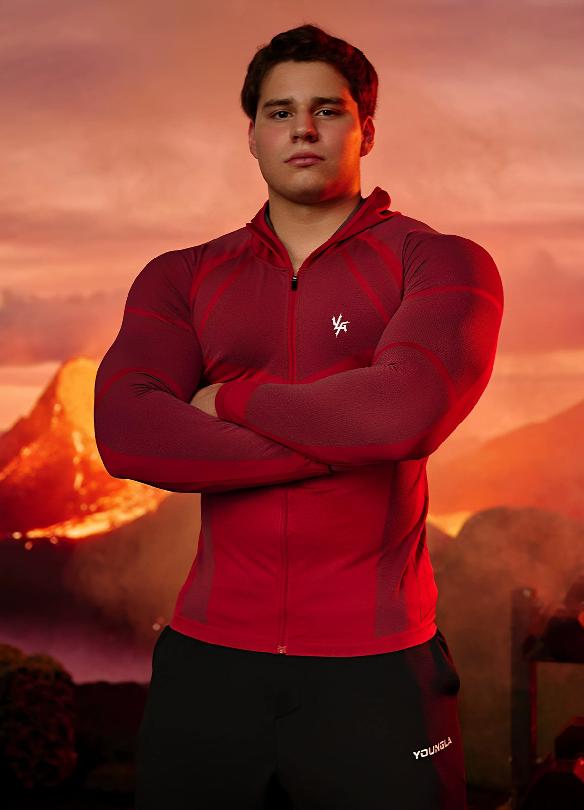 YOUNGLA- Burgundy Fitted Zip-Up Performance Jacket