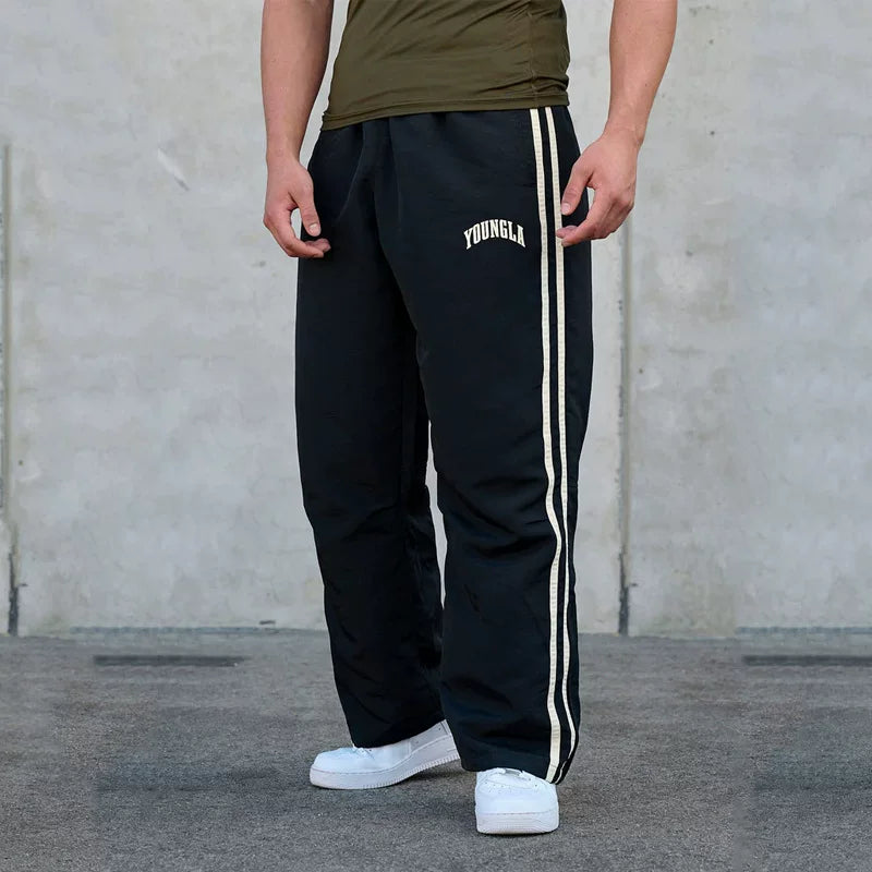 YoungLA Contrast Piping Training Track Pants – Jet Black Edition