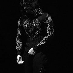 YOUNGLA- Black Graphic Long-Sleeve Compression Shirt