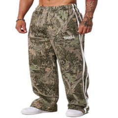 YOUNG LA American Running, Leisure, Breathable, Splicing, Fitness, Straight, Loose, Wide Legs, Blue Ball Camouflage Pants