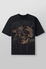YoungLA Heavyweight Acid Wash Oversized Tee – Washed Black Drip Skull Graphic