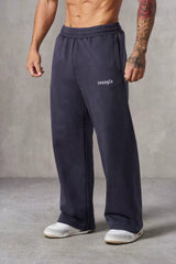 YOUNGLA Men's Minimalist Embroidered Logo Wide Leg Sweatpants