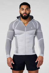 YOUNGLA- Light Grey Fitted Zip-Up Hooded Jacket