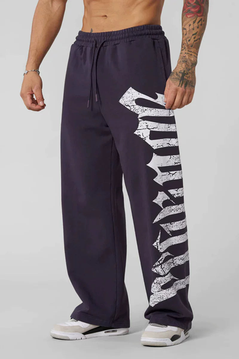 YOUNGLA Men's Oversized Gothic Letter Patchwork Wide Leg Sweatpants