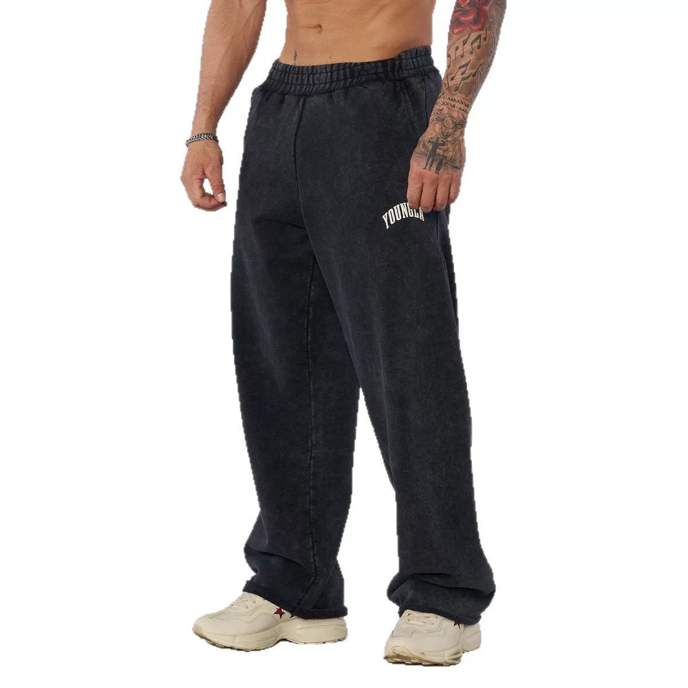 YONGLA men's sports pants loose straight leg pants American wide leg fitness pants pure cotton sports casual pants