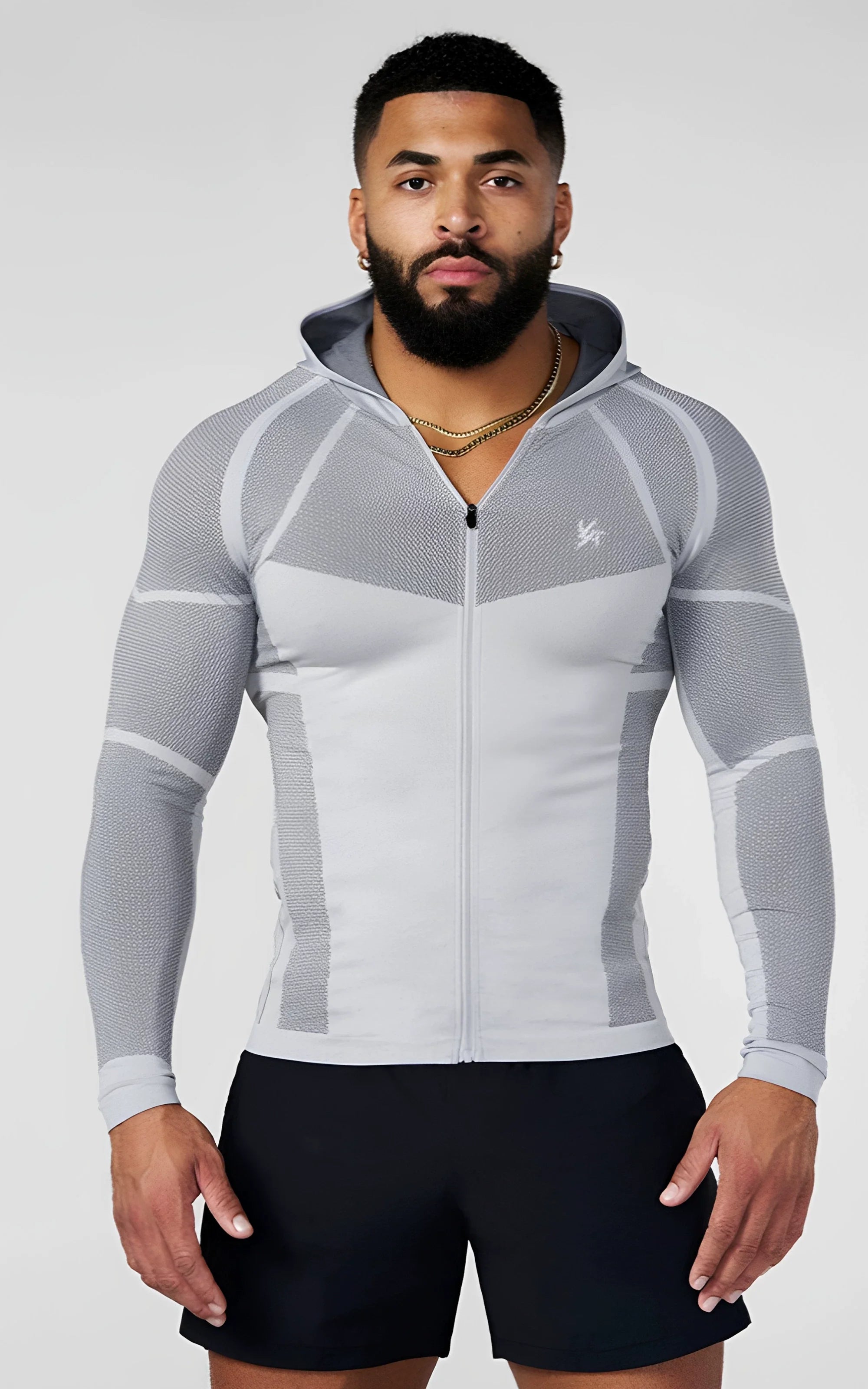 YOUNGLA- Light Grey Fitted Zip-Up Performance Jacket