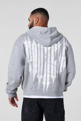 YOUNGLA- Heather Grey Graphic Zip-Up Hoodie Sweatshirt