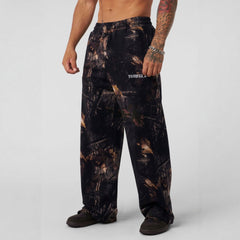 YOUNG LA American Leaf Camouflage Printed Straight Leg Casual Pants for Men, Loose Sports Outdoor Camouflage Wide Leg Pants