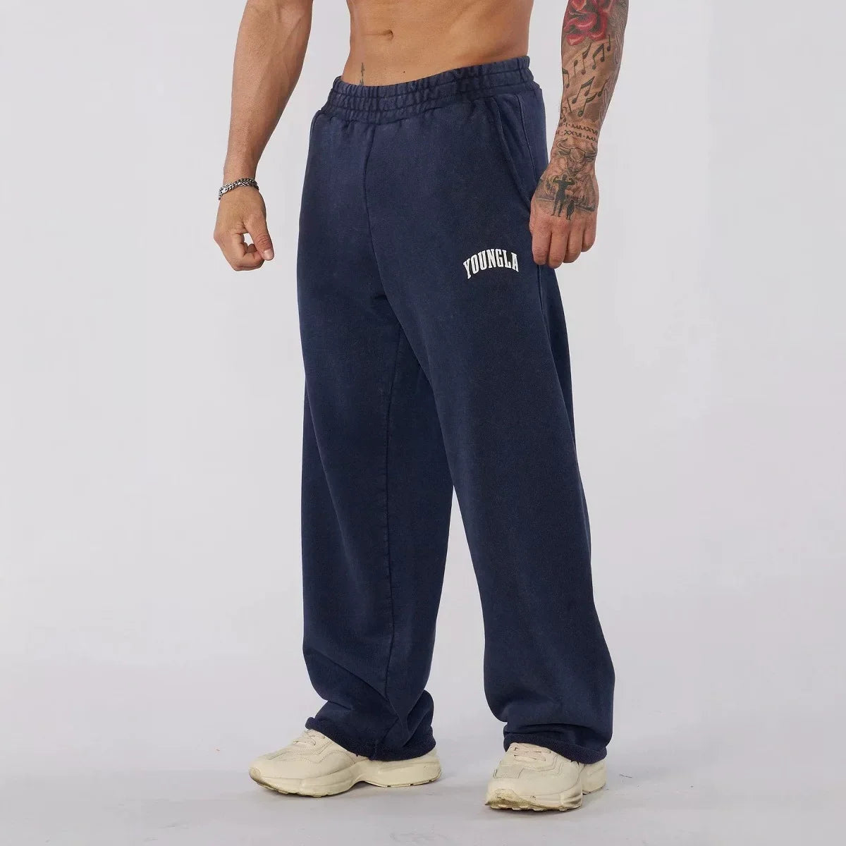 YONGLA men's sports pants loose straight leg pants American wide leg fitness pants pure cotton sports casual pants