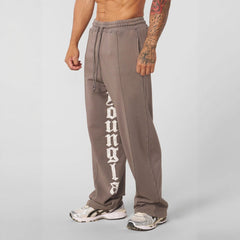 YOUNG LA American letter printed casual pants for runners, muscle exercise and fitness, cotton loose straight leg pants