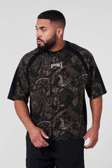 YoungLA Heavyweight Acid Wash Oversized Tee – Tactical Camo Raglan Sleeve Gothic Micro Logo