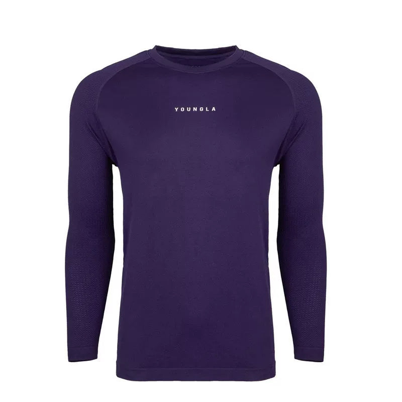 YOUNGLA- Purple Blue Raglan Long-Sleeve Gym Shirt