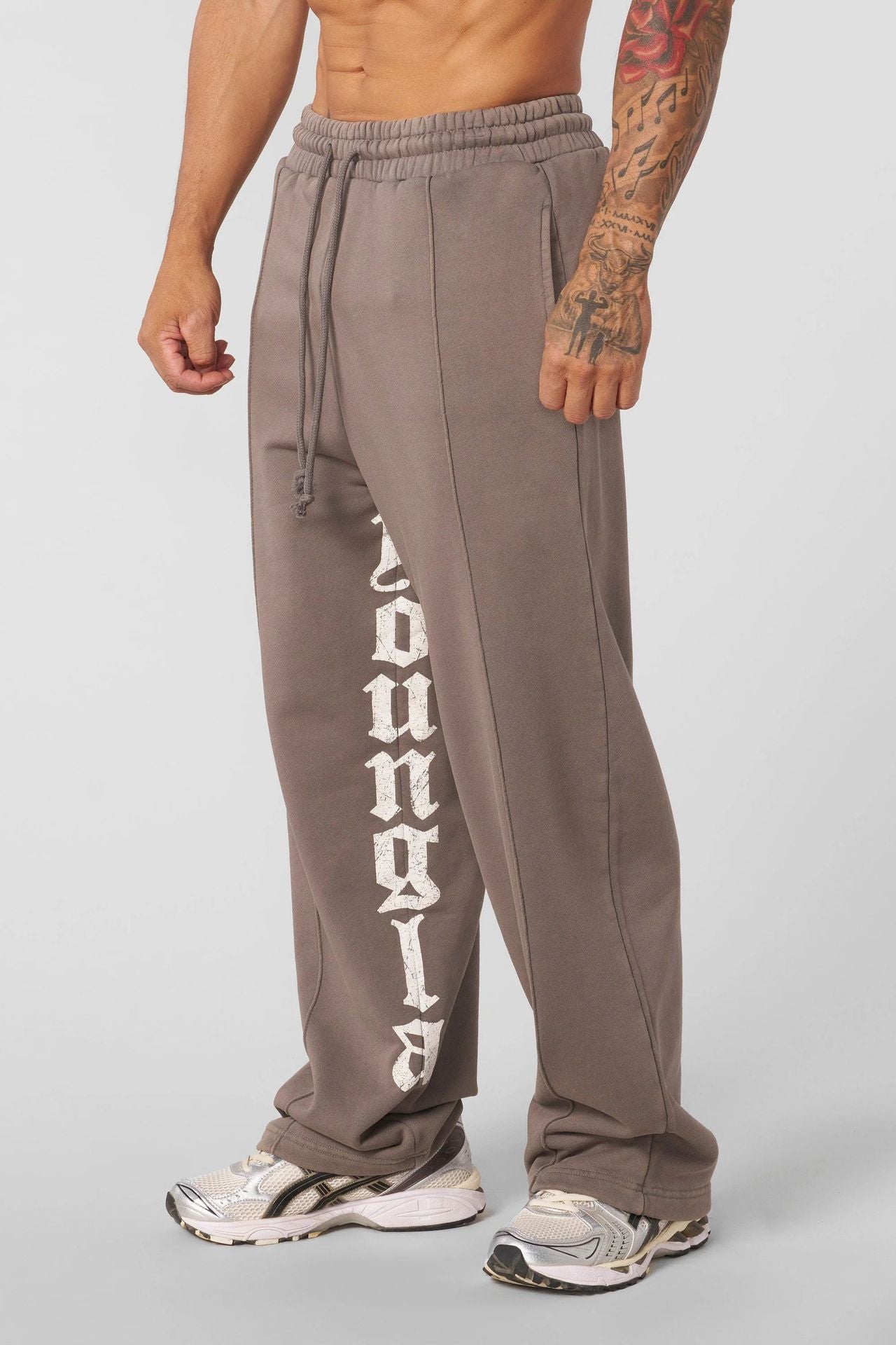 YOUNG LA American letter printed casual pants for runners, muscle exercise and fitness, cotton loose straight leg pants
