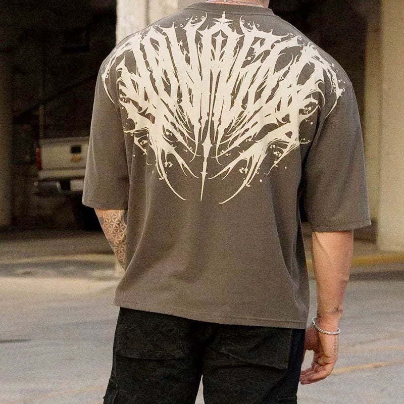 YoungLA Mocha Brown Tribal Tattoo Back Logo Oversized Shirt | Heavy Cotton Gym Pump Cover