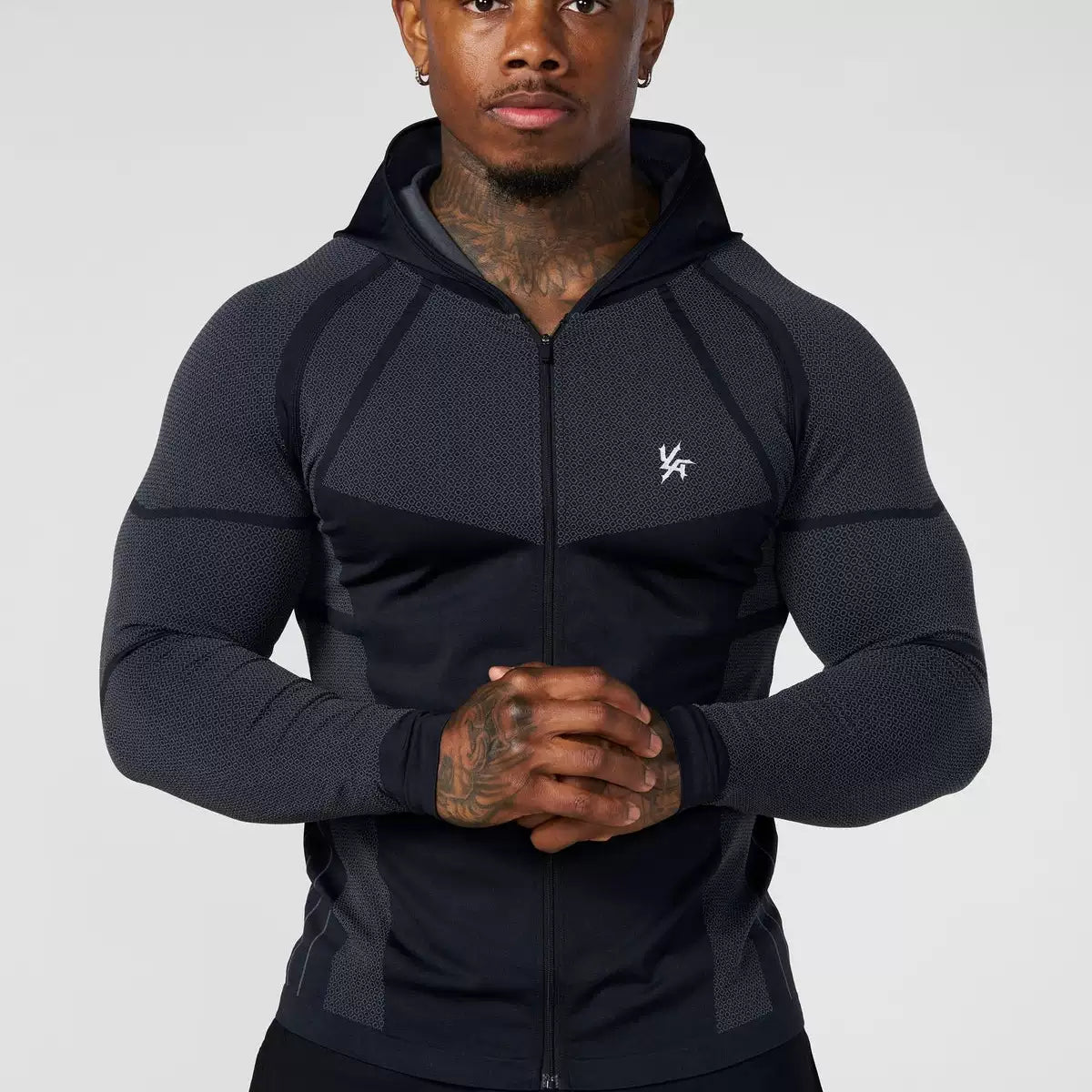YOUNGLA- Black Fitted Zip-Up Hooded Jacket