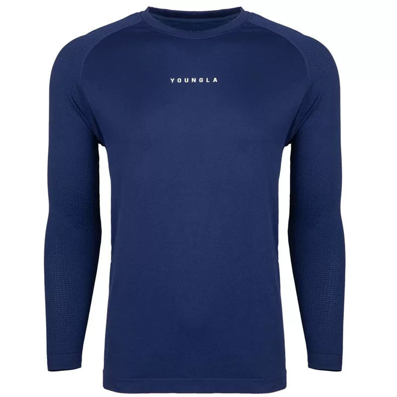 YOUNGLA- Navy Blue Raglan Long-Sleeve Gym Shirt