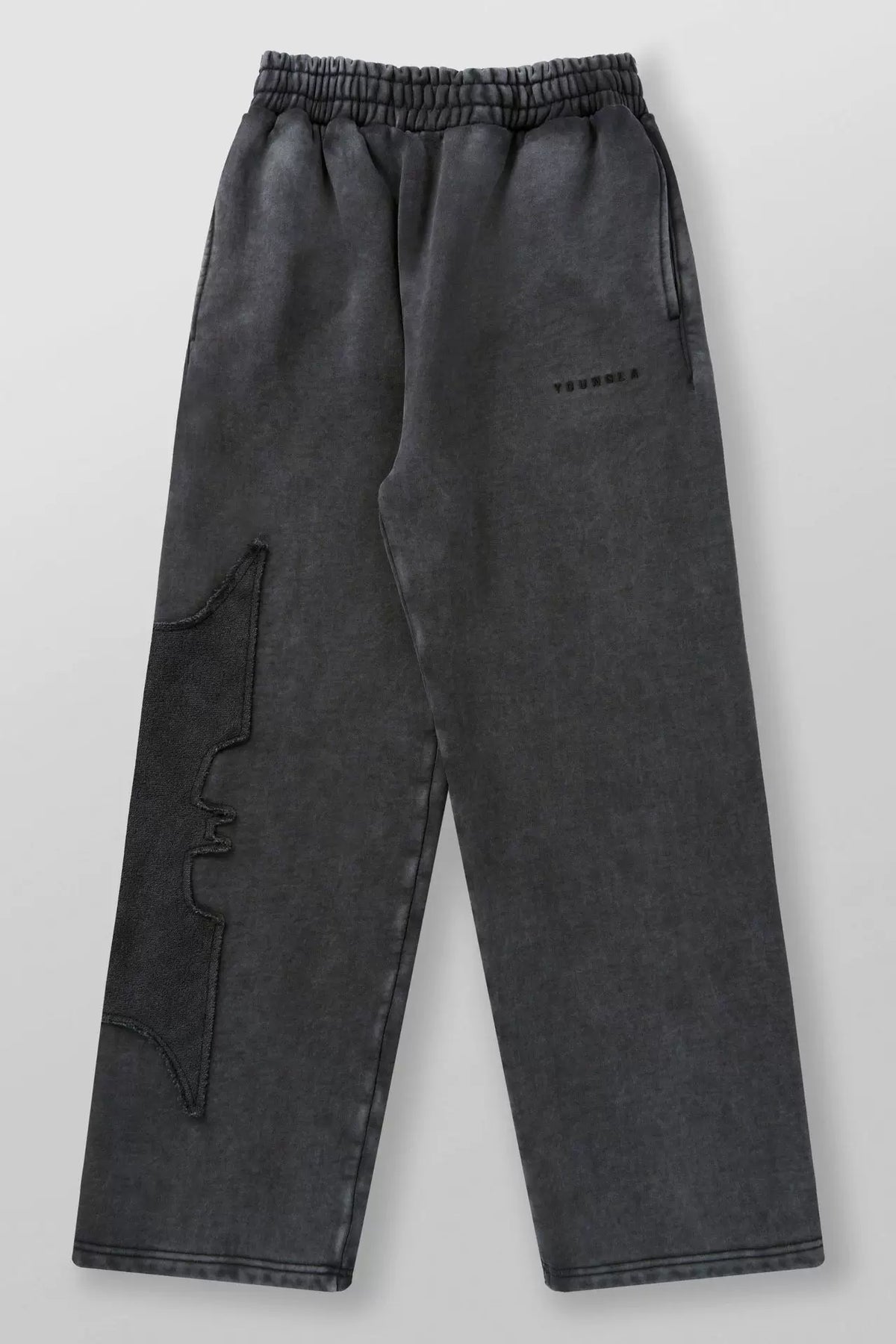 YOUNGLA Men's Acid Wash Gothic Cut-Out Appliqué Wide Leg Sweatpants