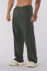 YOUNGLA Men's Arched Collegiate Logo & Blank Acid Wash Wide Leg Sweatpants
