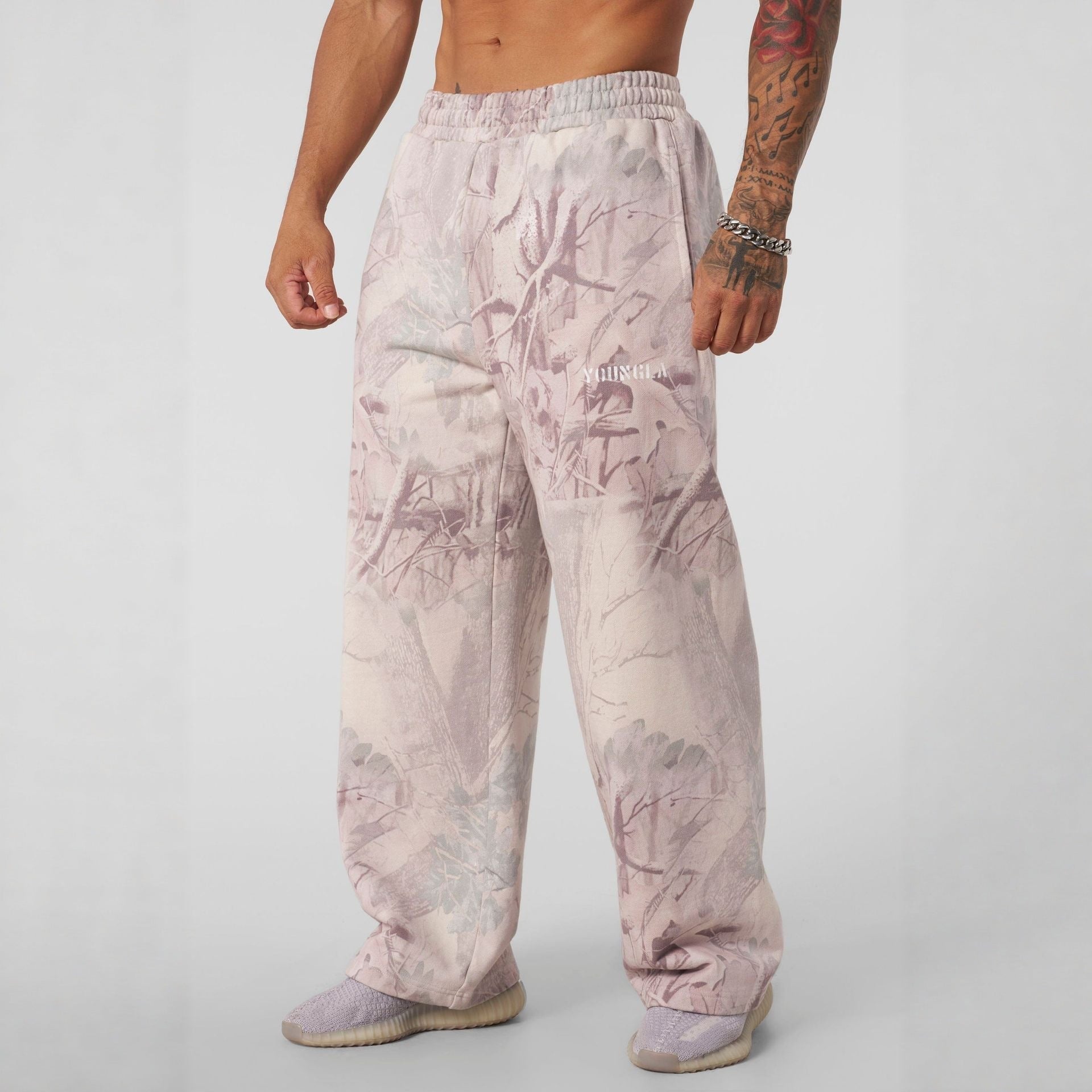 YOUNG LA American Leaf Camouflage Printed Straight Leg Casual Pants for Men, Loose Sports Outdoor Camouflage Wide Leg Pants