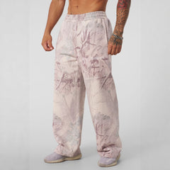 YOUNG LA American Leaf Camouflage Printed Straight Leg Casual Pants for Men, Loose Sports Outdoor Camouflage Wide Leg Pants
