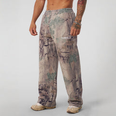 YOUNG LA American Leaf Camouflage Printed Straight Leg Casual Pants for Men, Loose Sports Outdoor Camouflage Wide Leg Pants
