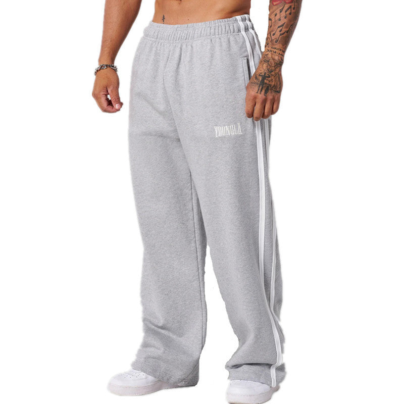 YOUNG LA American Running, Leisure, Breathable, Splicing, Fitness, Straight, Loose, Wide Legs, Blue Ball Camouflage Pants
