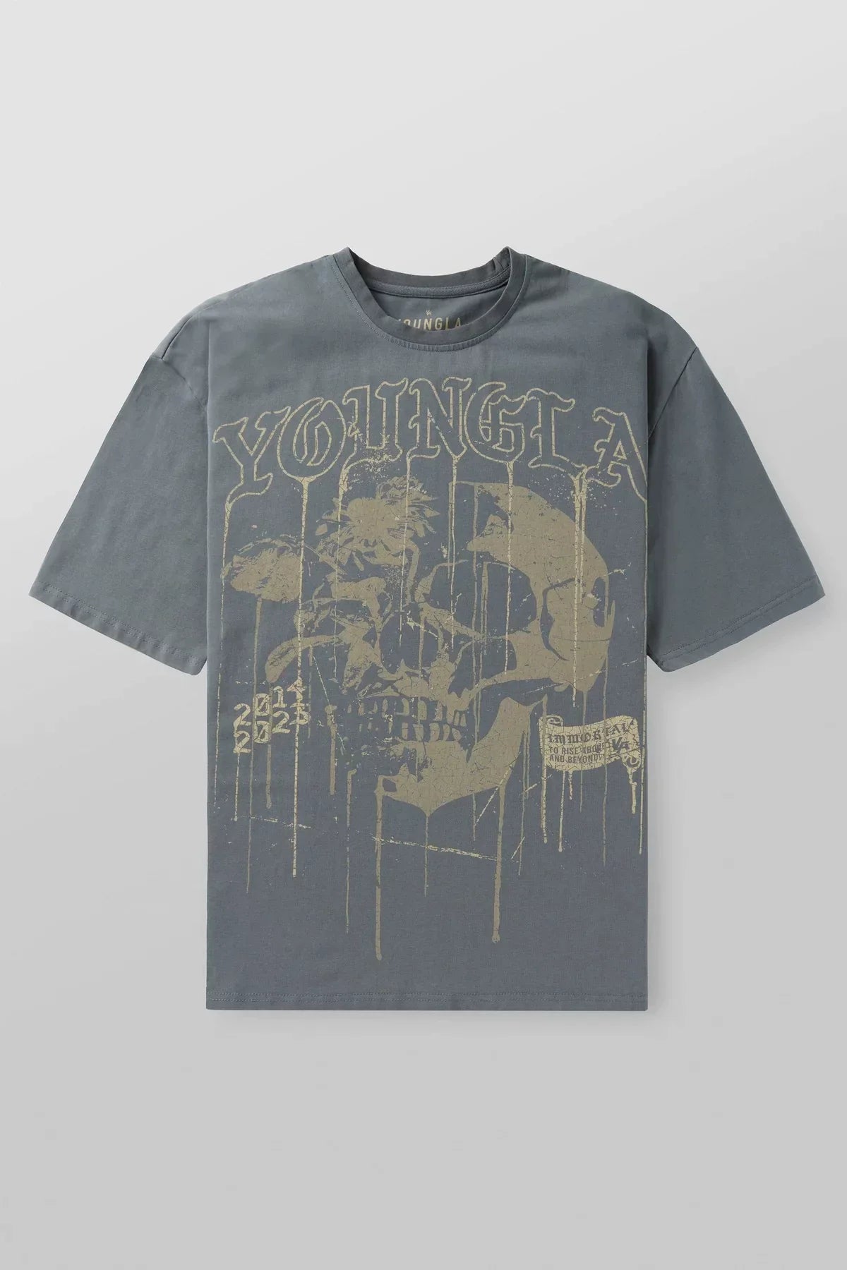 YoungLA Slate Blue Drip Skull Graphic Oversized Shirt | Vintage Heavy Cotton Gym Pump Cover