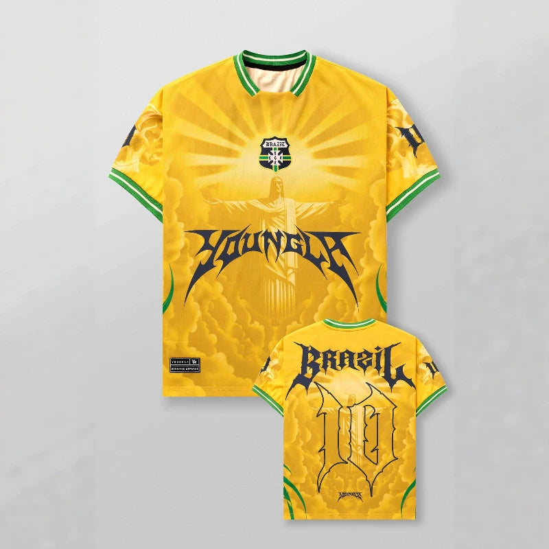 YoungLA Heavyweight Oversized Soccer Jersey – Brazil Yellow / Christ the Redeemer