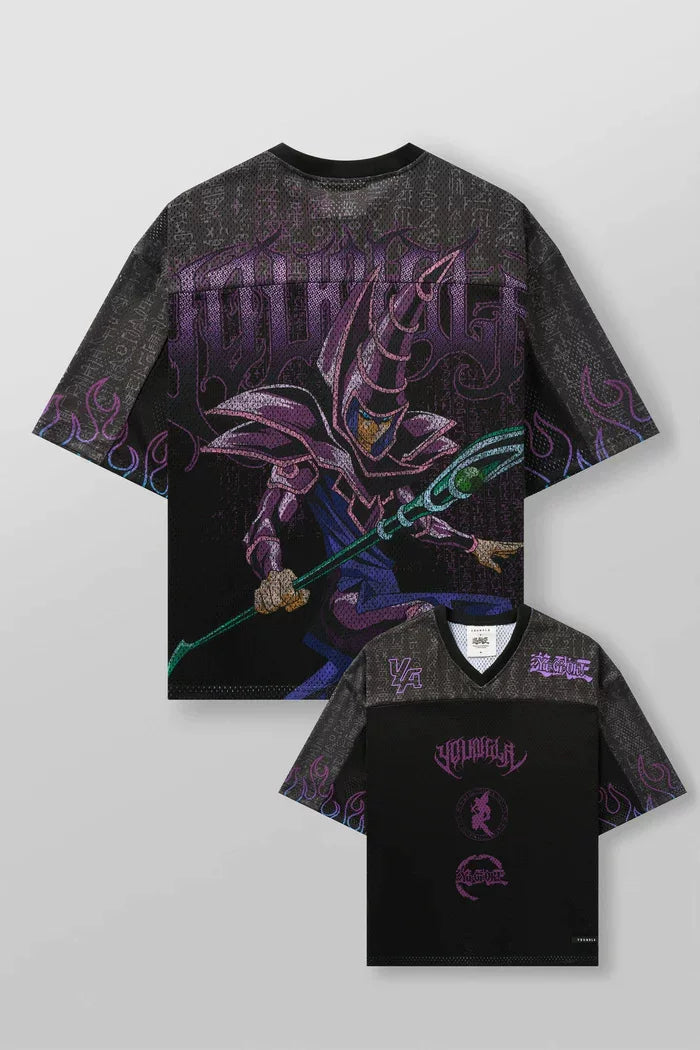 YoungLA x Yu-Gi-Oh! Dark Magician Oversized Jersey | Vintage Purple Flame Anime Mesh Tee