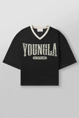 YoungLA Black Graphic Oversized Jersey | Vintage Mesh V-Neck Gym Tee