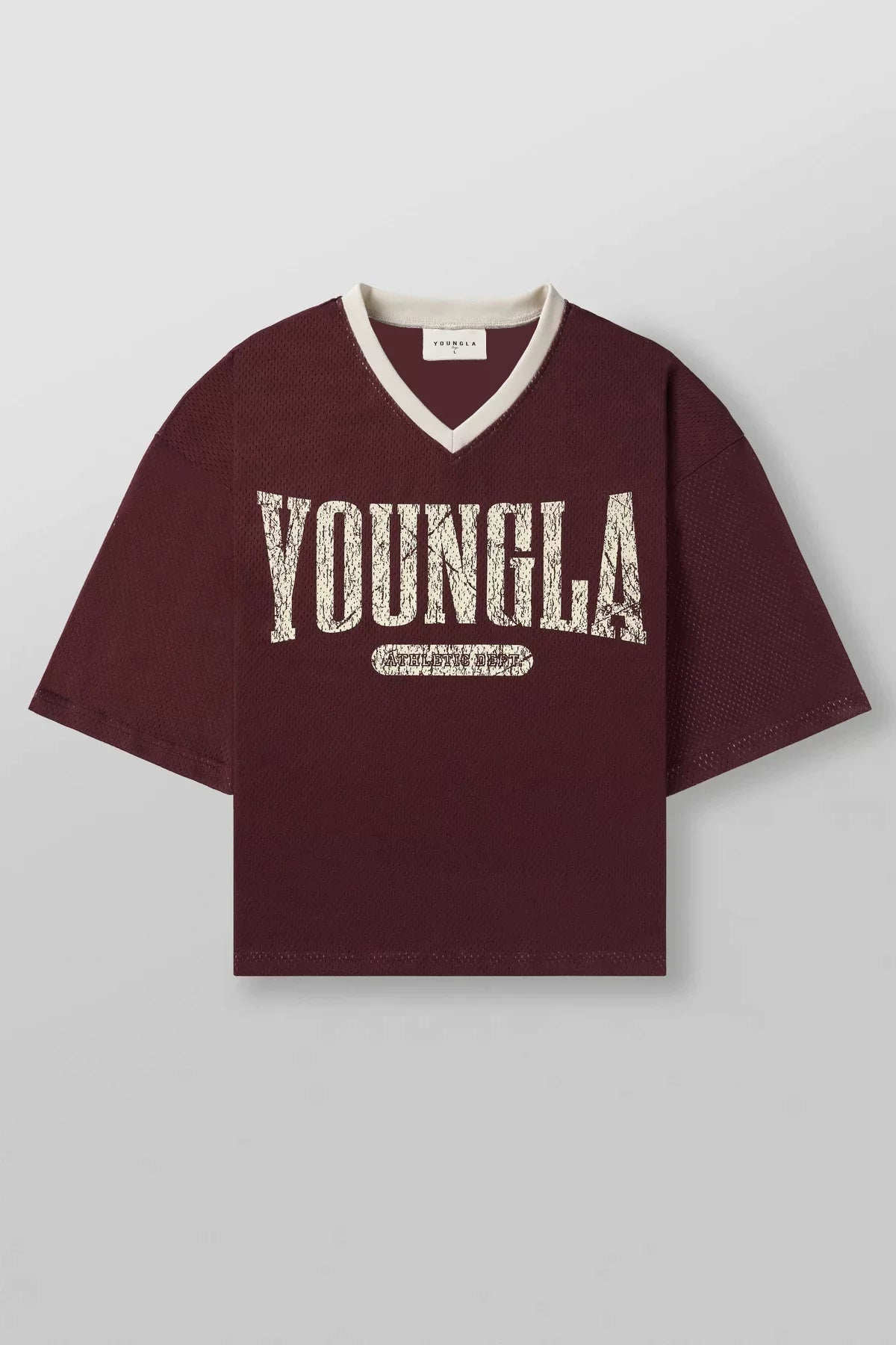 YoungLA Maroon Graphic Oversized Jersey | Vintage Mesh V-Neck Gym Tee